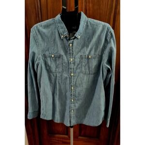 EUC St. Johns Bay Button Down Shirt Mens Large Lightweight Denim Long Sleeve